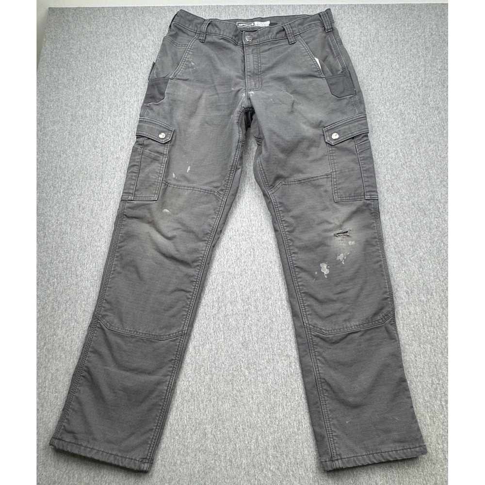 Carhartt Fleece Lined Double Knee Cargo Pants Mens 34x32 Gray Distressed BN5491